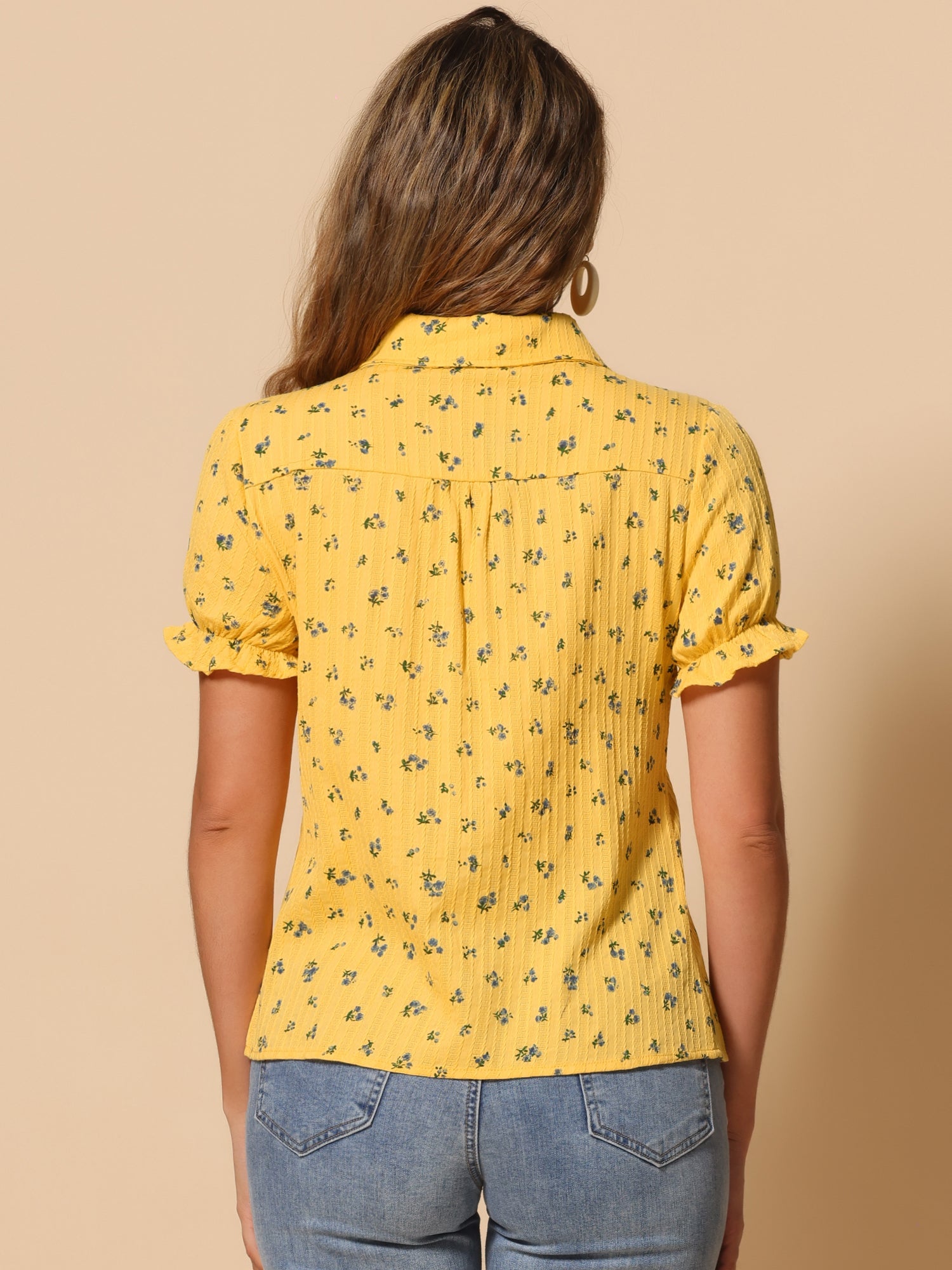 Floral Printed Peter Pan Collar Cotton Short Sleeve Shirt