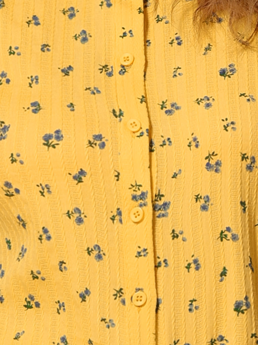 Floral Printed Peter Pan Collar Cotton Short Sleeve Shirt