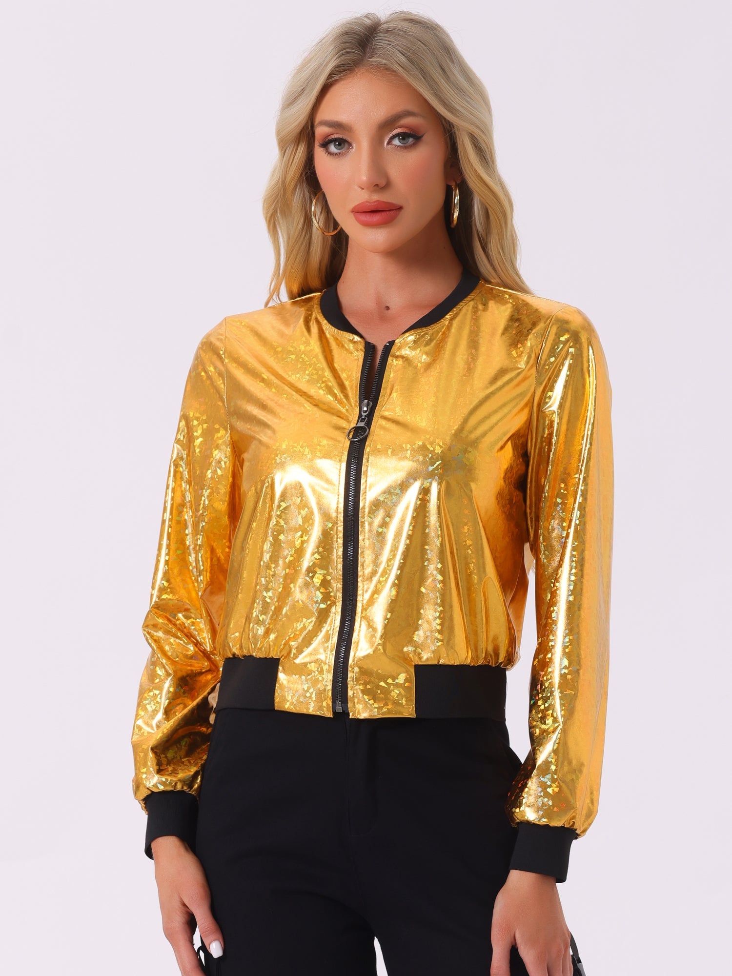 Holographic Shimmering Metallic Lightweight Bomber Jacket