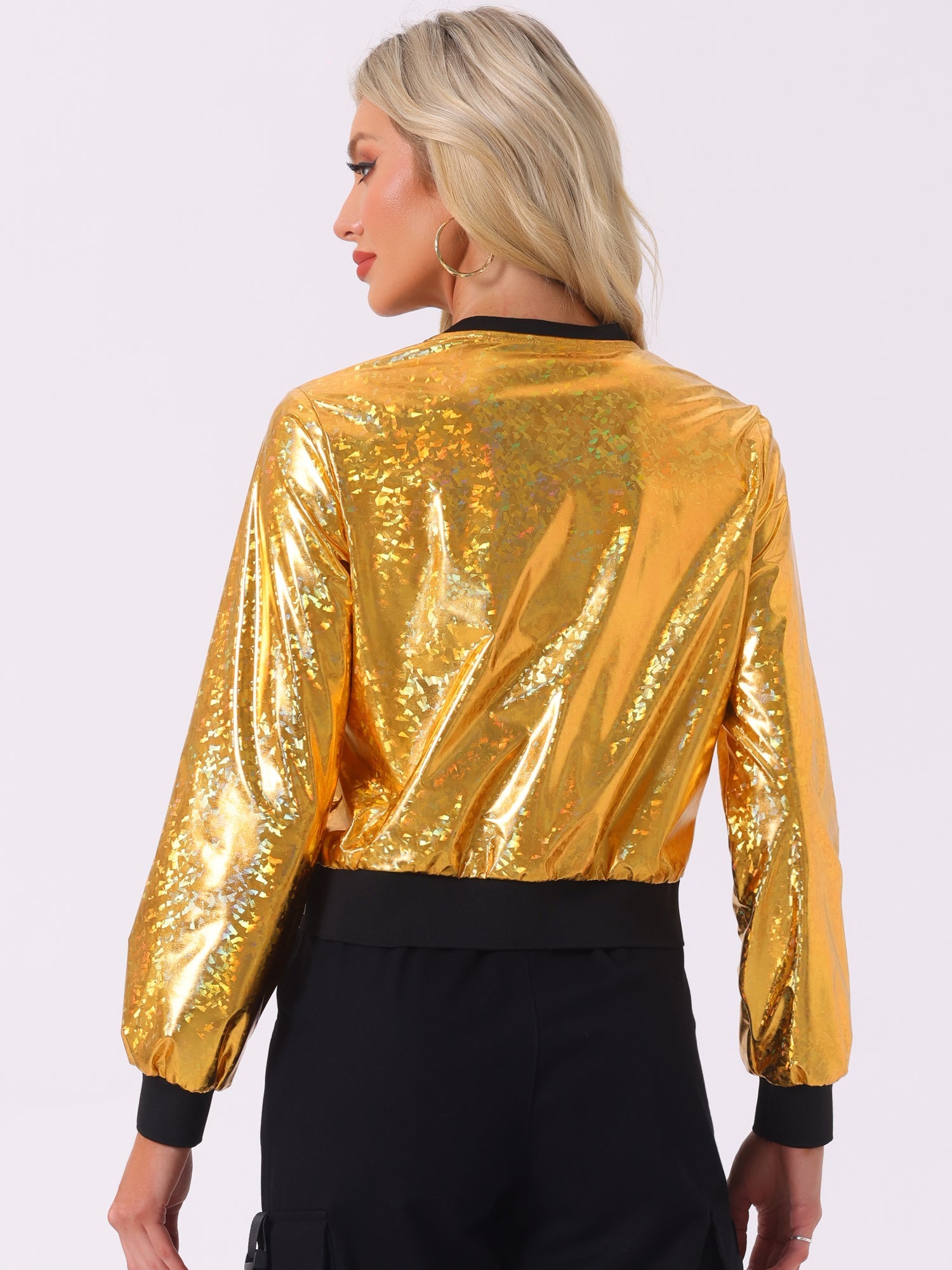 Holographic Shimmering Metallic Lightweight Bomber Jacket
