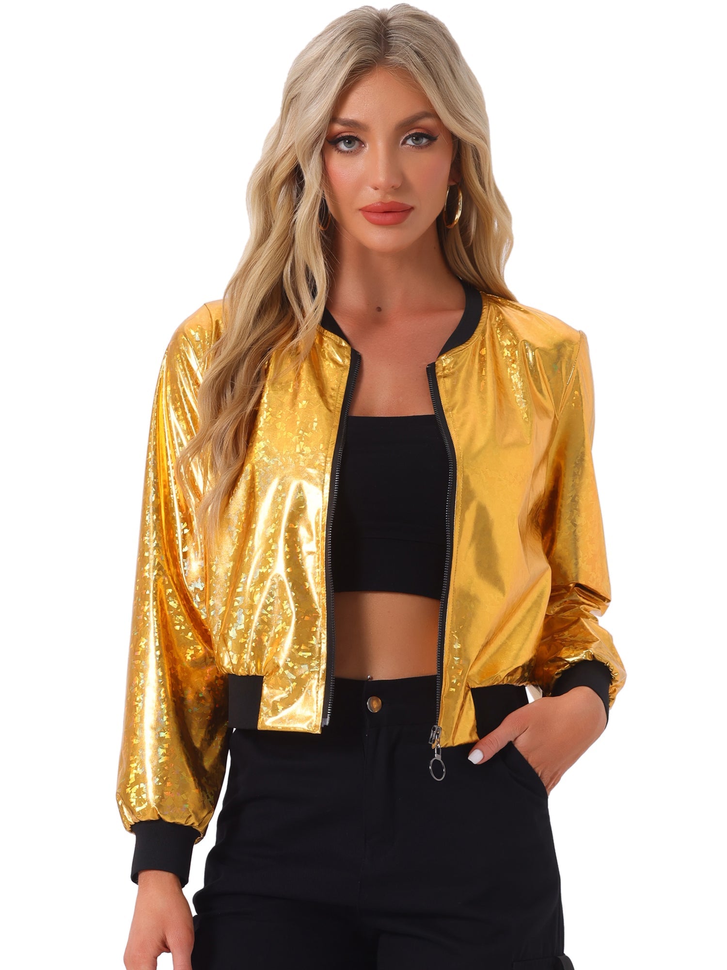 Holographic Shimmering Metallic Lightweight Bomber Jacket