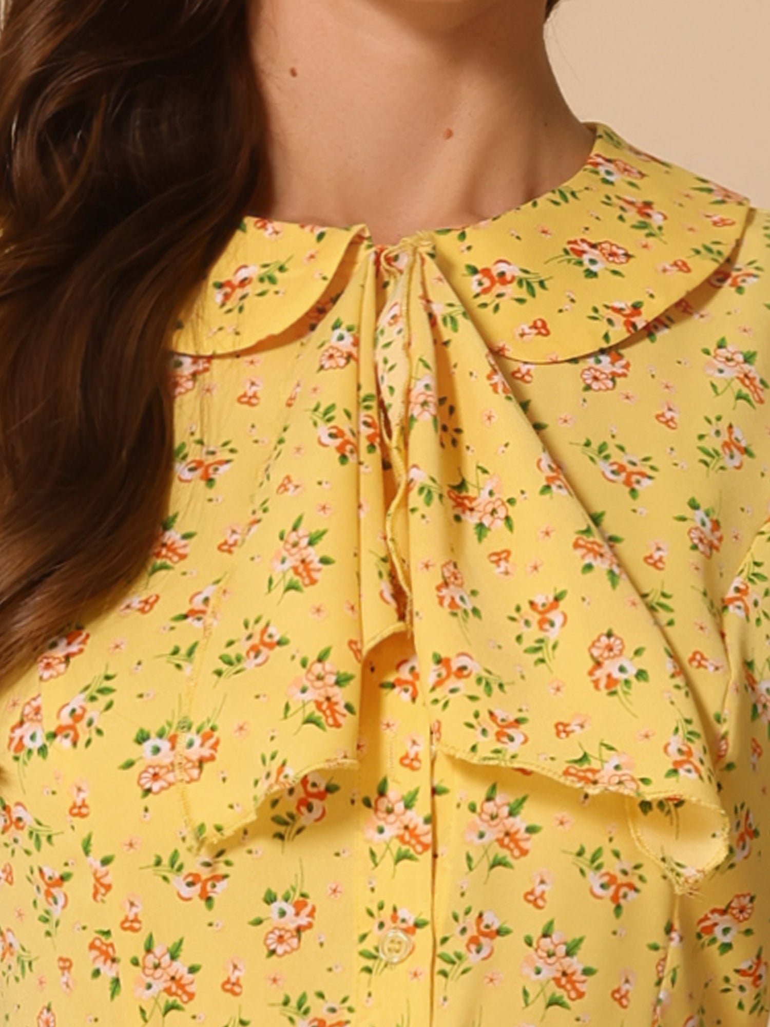 Peter Pan Collar Tie Neck Short Sleeve A-Line Belted Floral Dress