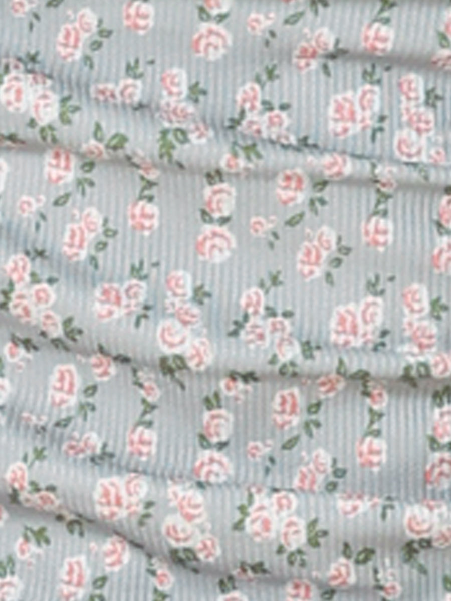 Smocked Crop Top Slim Fit Peasant Floral Blouse