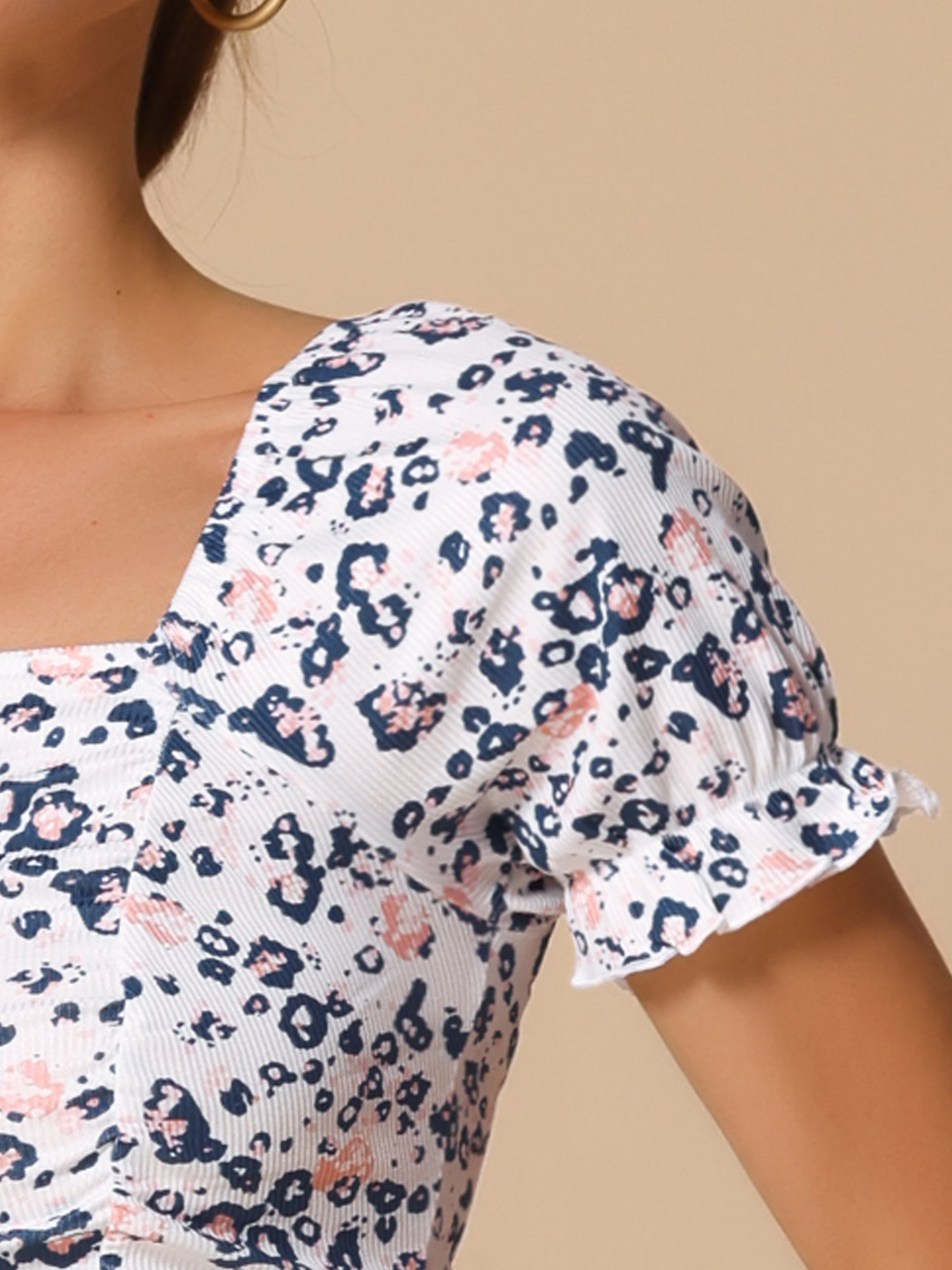 Smocked Crop Top Slim Fit Peasant Floral Blouse