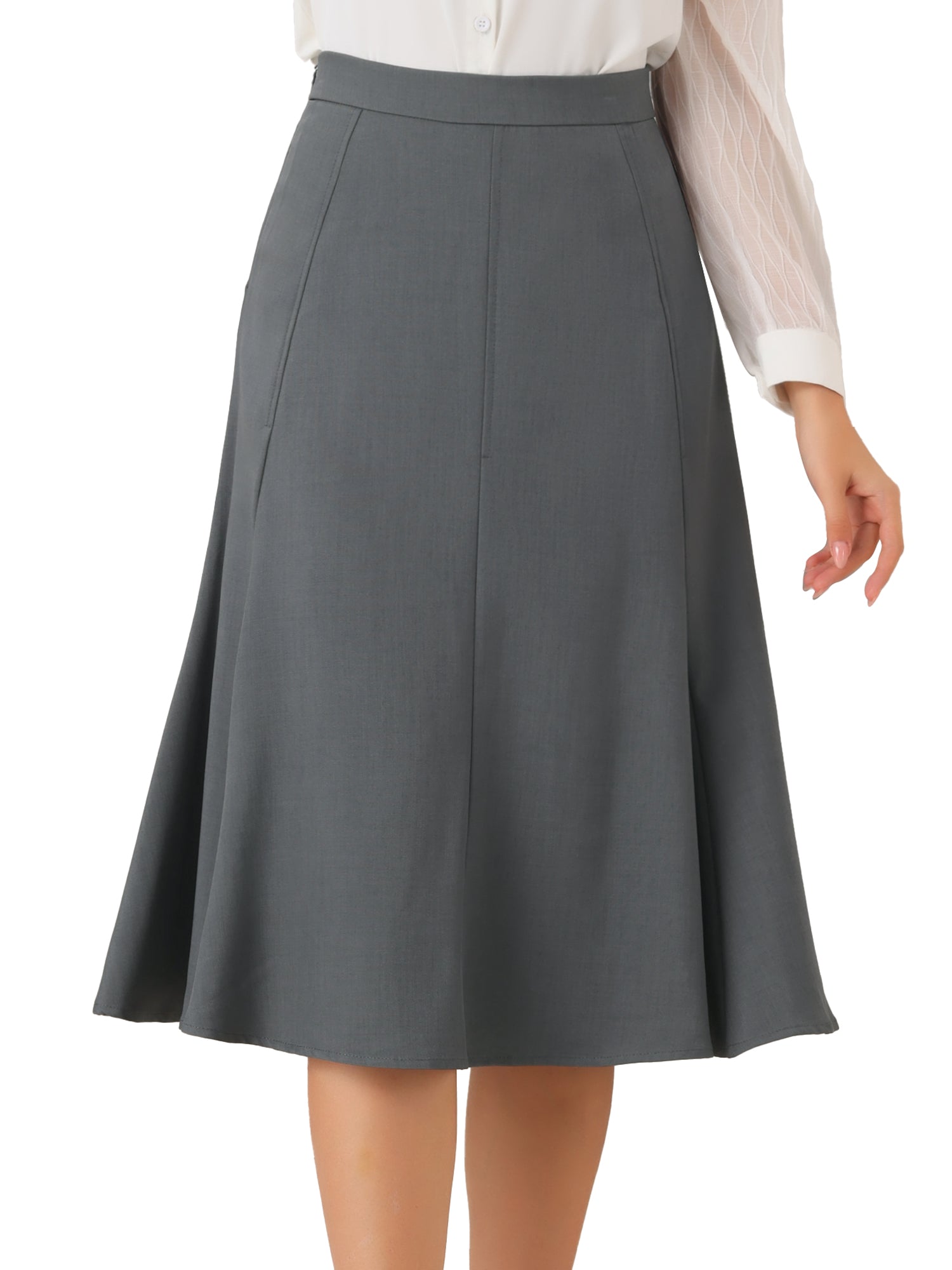 Side Zipper High Waist Elegant Flared A Line Midi Skirt