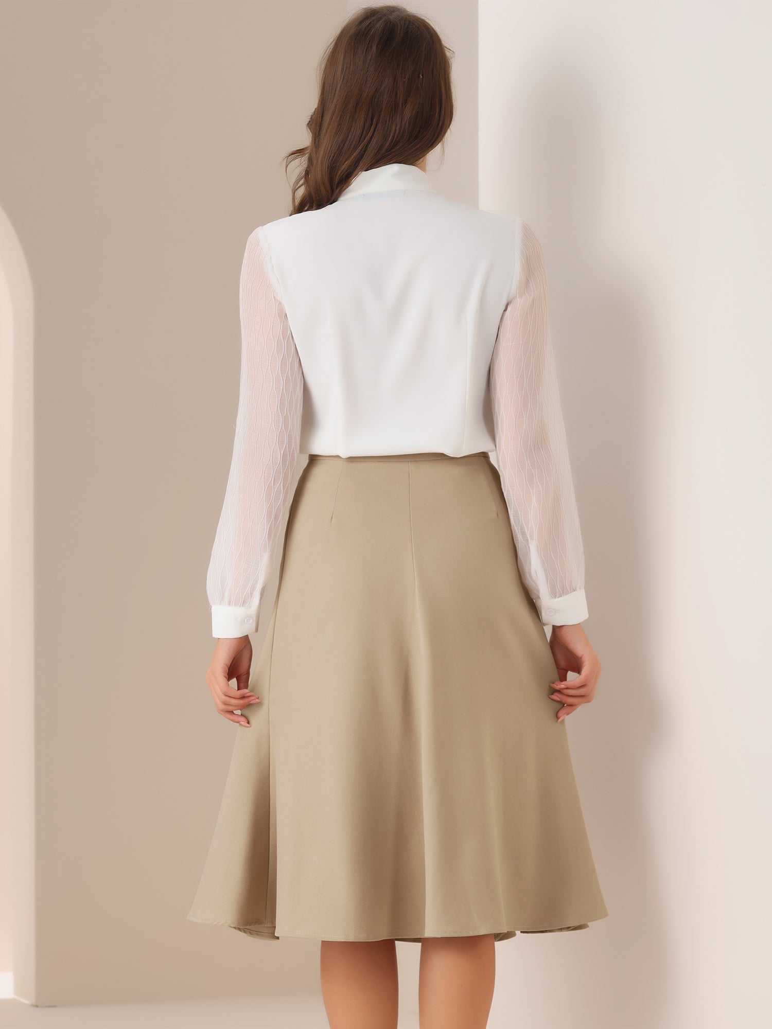 Side Zipper High Waist Elegant Flared A Line Midi Skirt