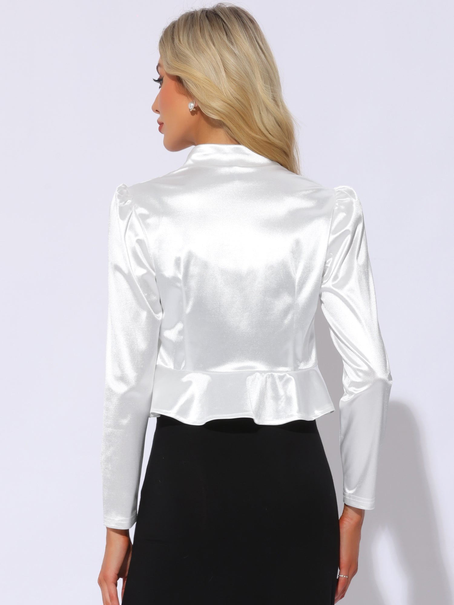 Satin Open Front Long Sleeves Cropped Bolero Shrug