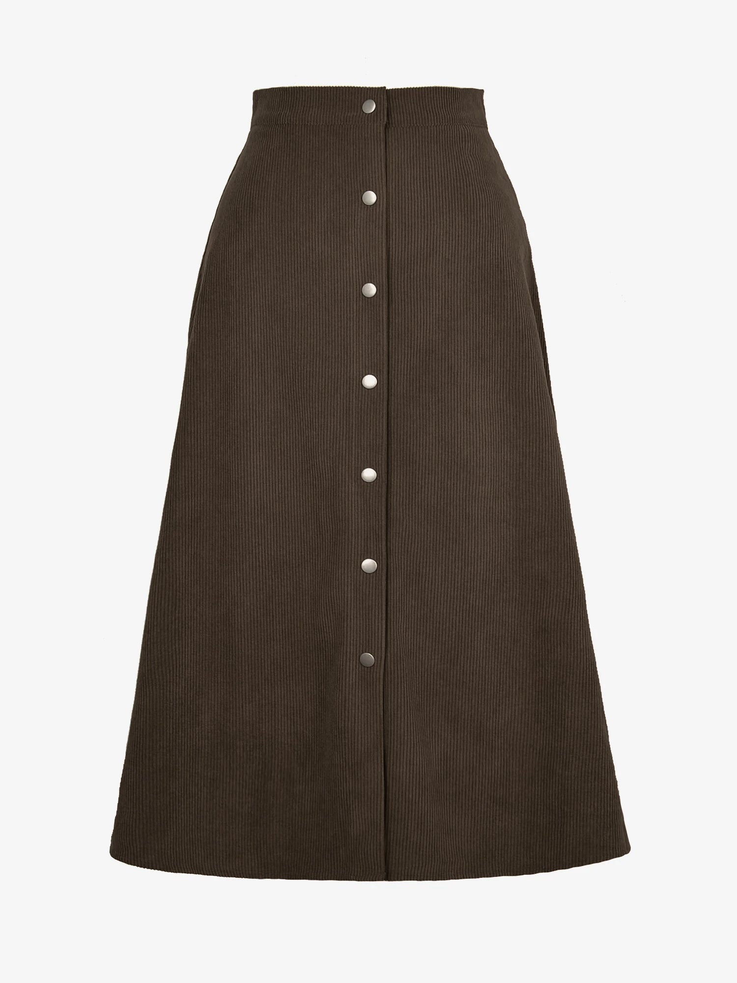 Corduroy Buttoned Split Solid Color A-Line Midi Skirt
