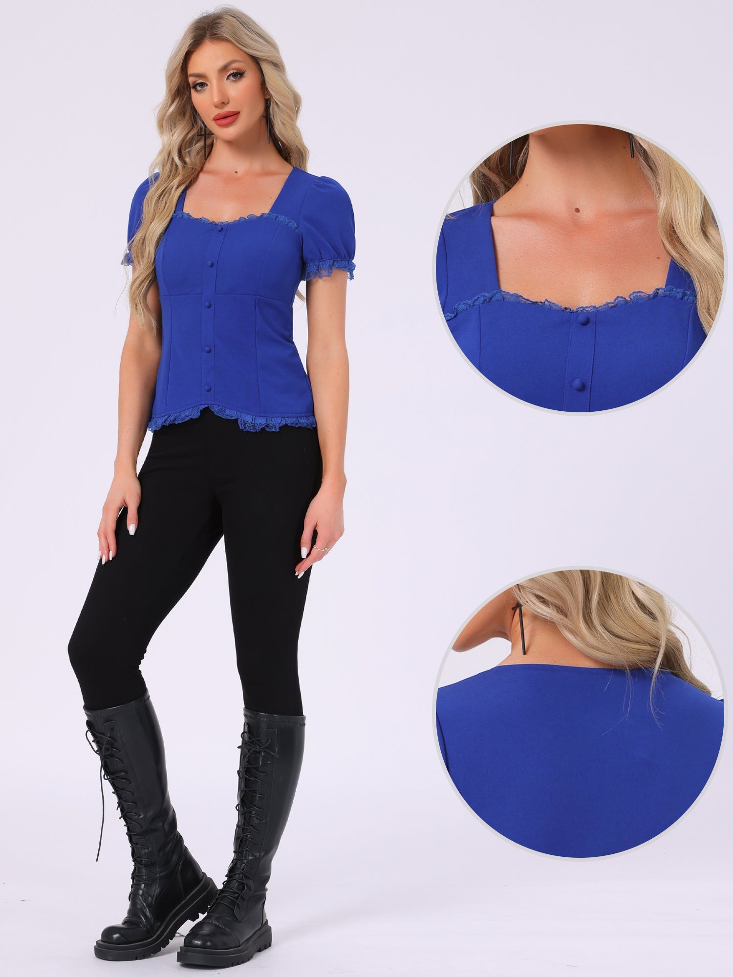 Sweetheart Neck Puff Short Sleeve Lace Up Gothic Blouse