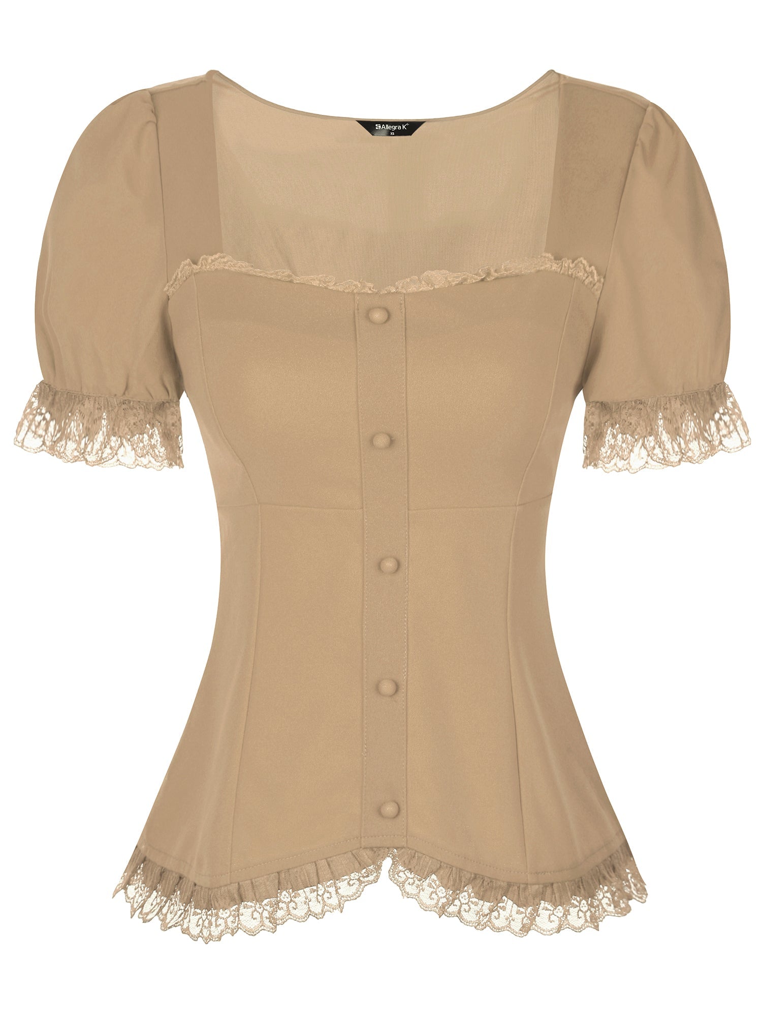Sweetheart Neck Puff Short Sleeve Lace Up Gothic Blouse