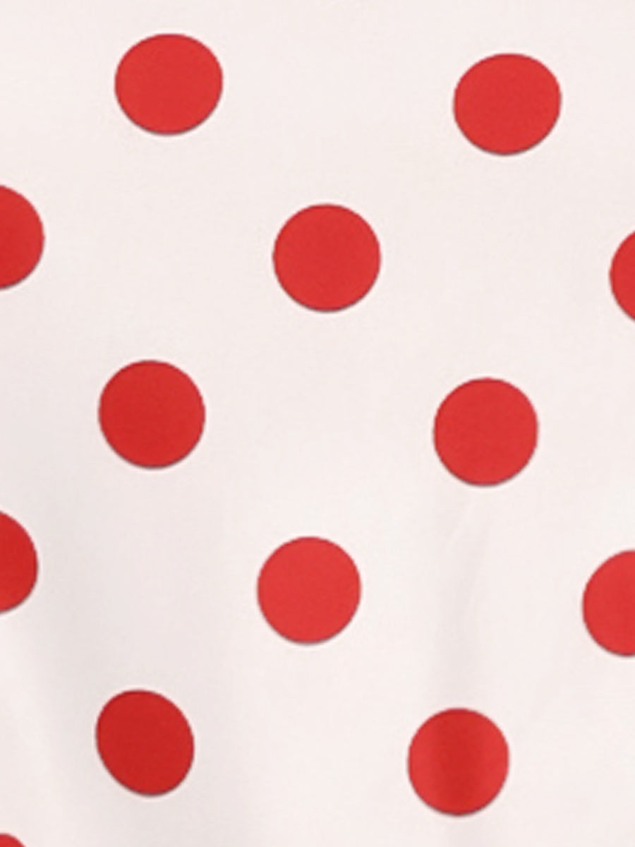Summer Polka Dots Top Bow Tie V Neck Ruffled Cap Sleeve Office Blouse
