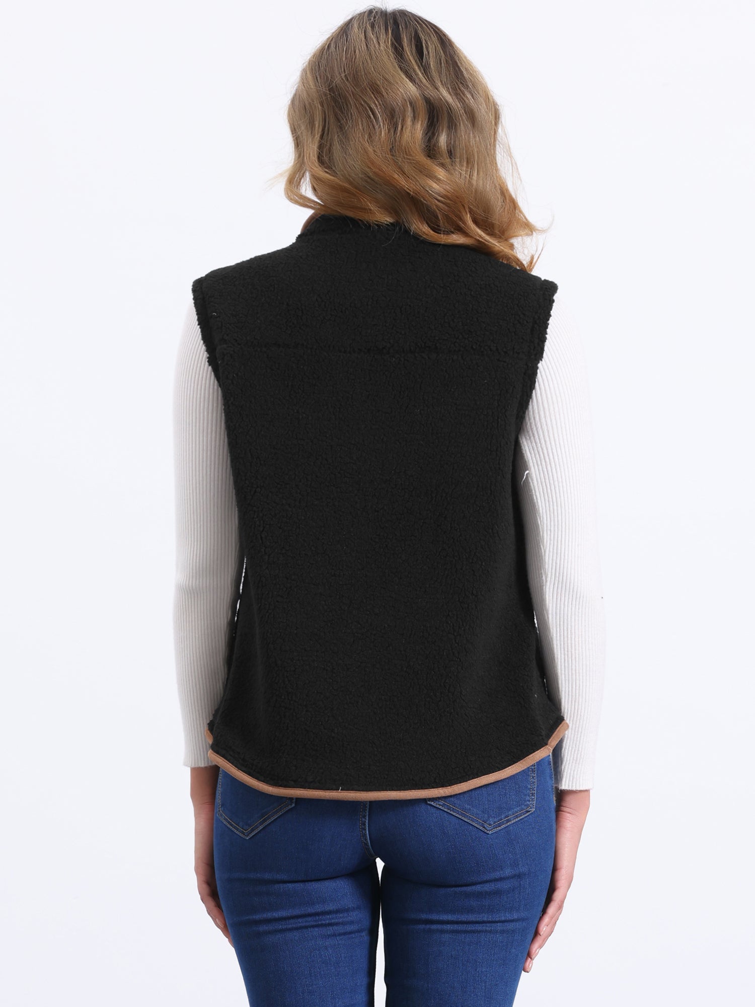 Fleece Plush Pockets Buttons Sleeveless Fuzzy Jacket Vest