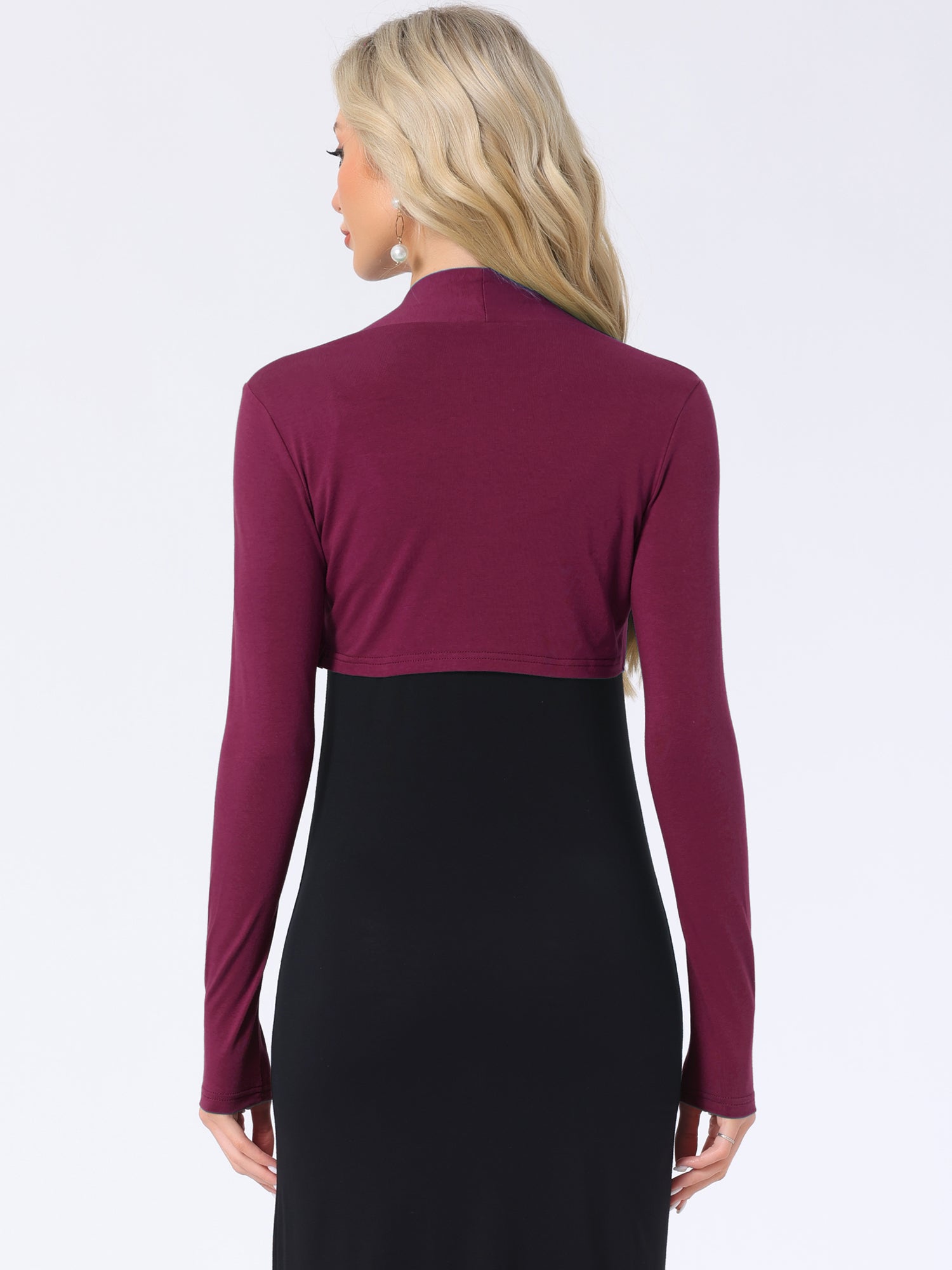 Elegant Long Sleeve Knit Open Front Cropped Bolero Shrug