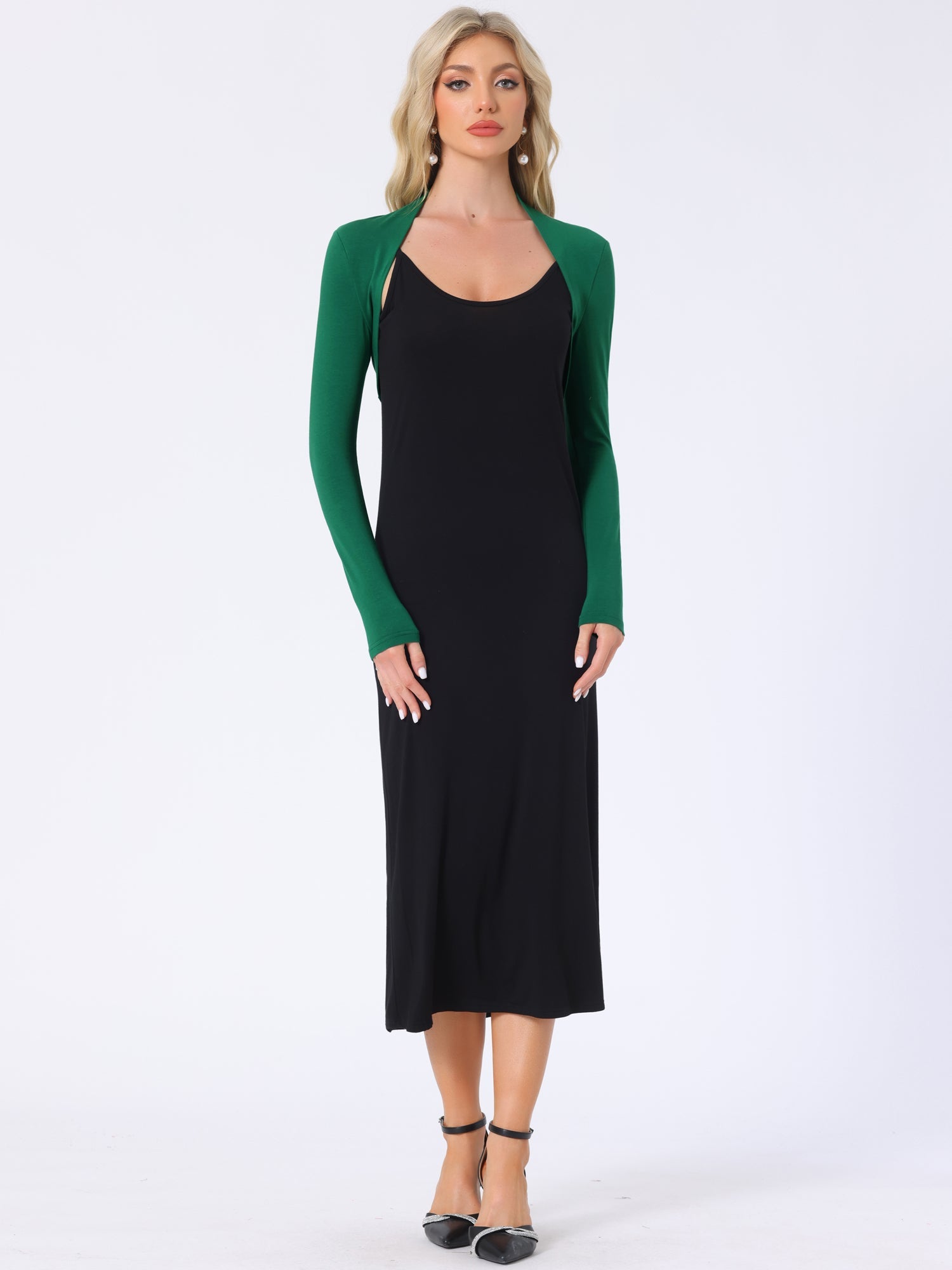Elegant Long Sleeve Knit Open Front Cropped Bolero Shrug