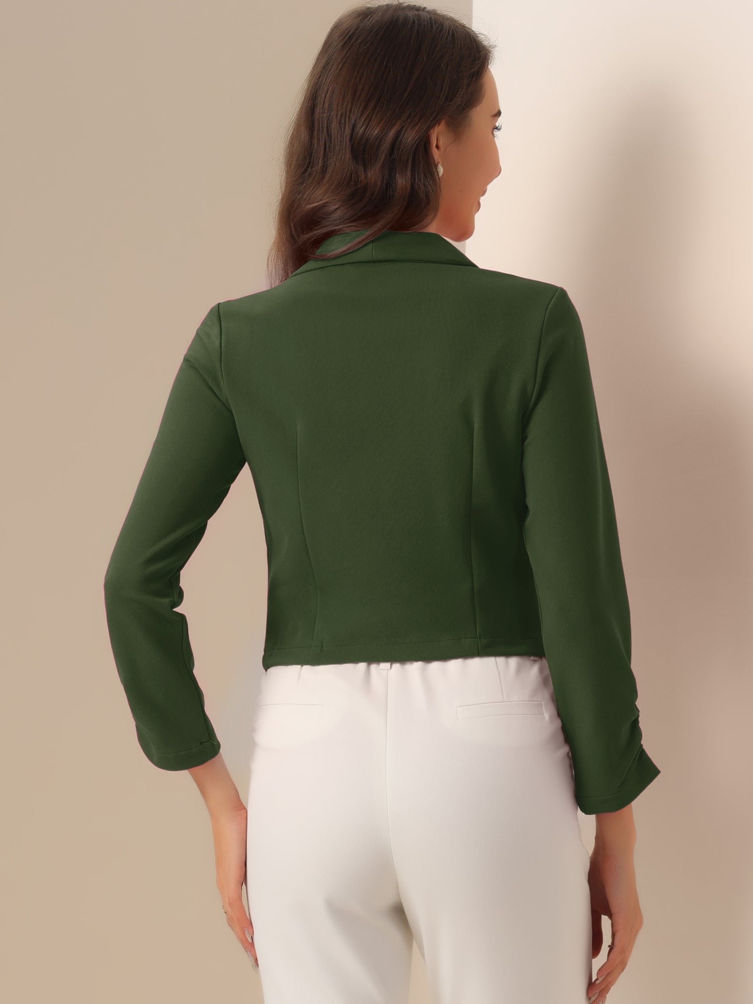 Notched Lapel Ruched Sleeve Business Cropped Jacket Blazer