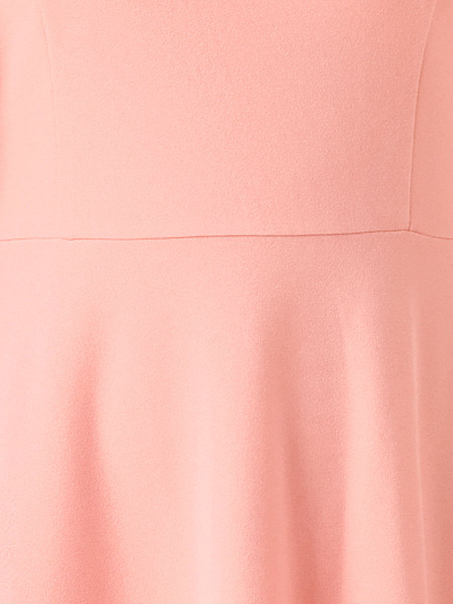 3/4 Sleeve Boat Neck Solid Color A-Line Midi Dress