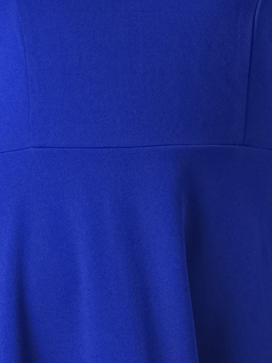 3/4 Sleeve Boat Neck Solid Color A-Line Midi Dress