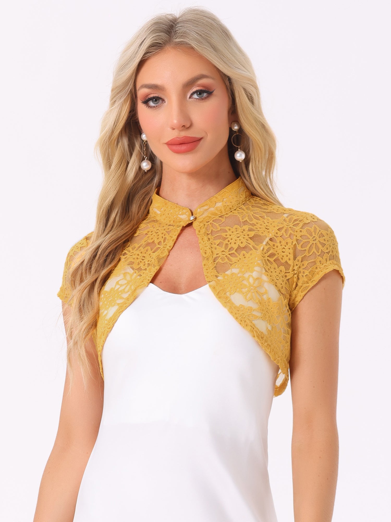 Lace Cardigan Stand Collar Short Elegant Shrug