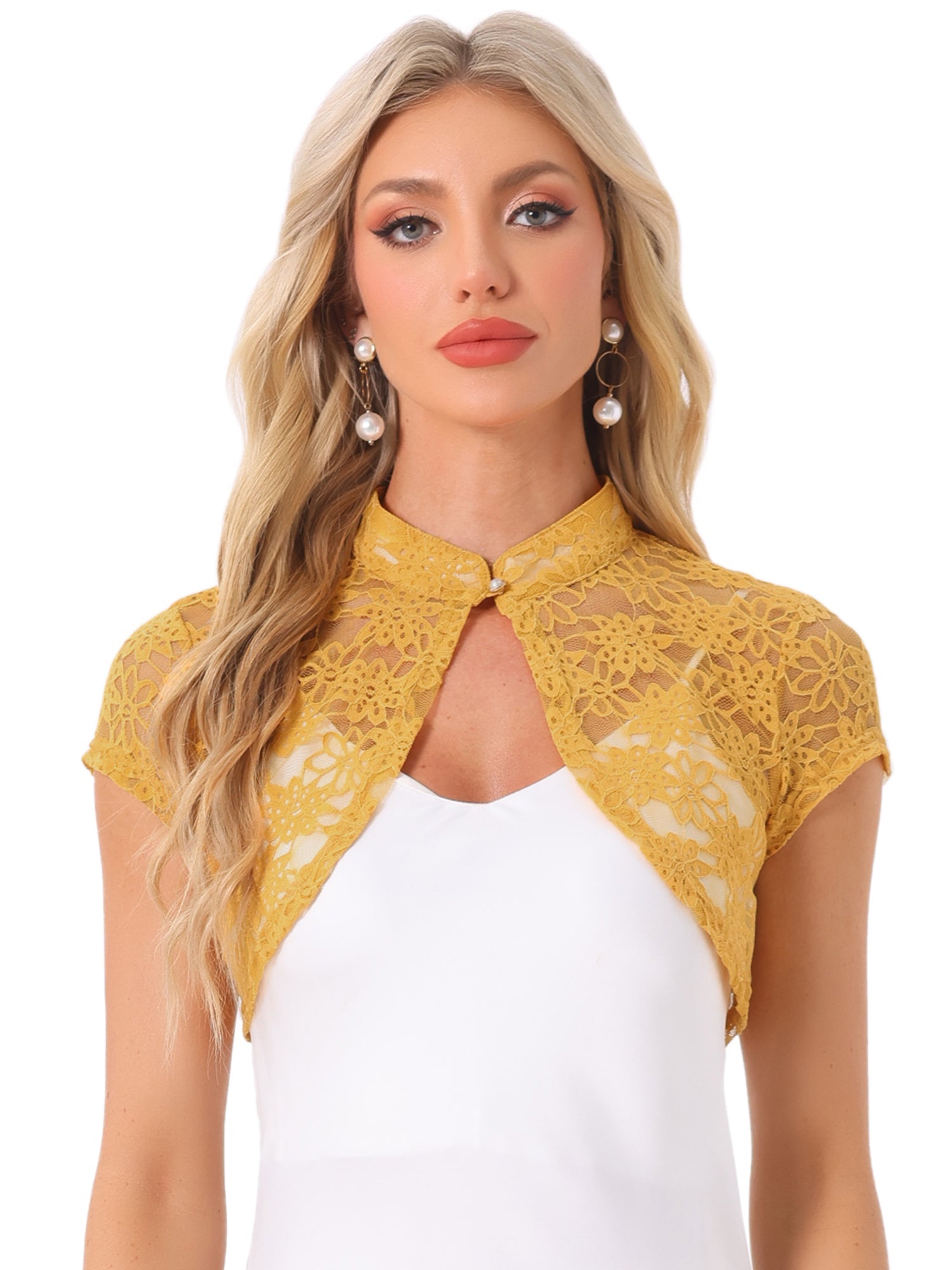 Lace Cardigan Stand Collar Short Elegant Shrug