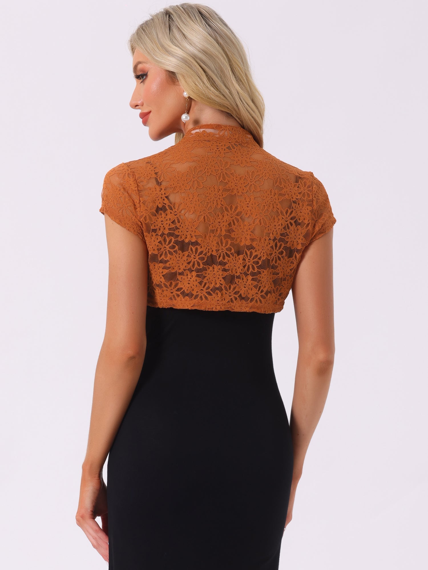 Lace Cardigan Stand Collar Short Elegant Shrug