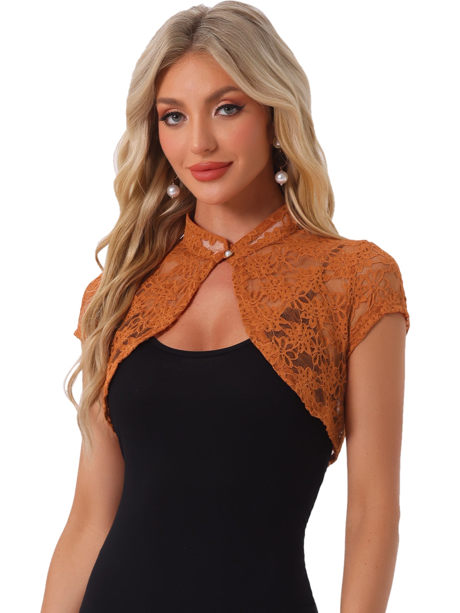 Lace Cardigan Stand Collar Short Elegant Shrug
