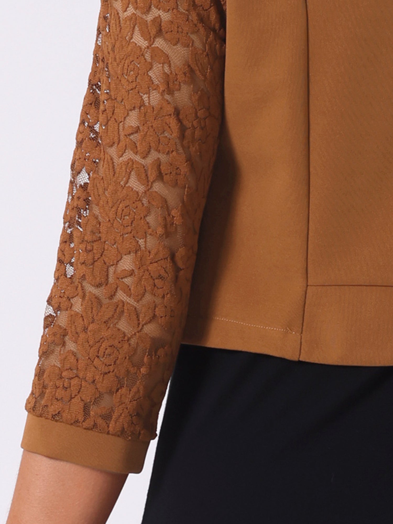 Lace Panel Open Front Long Sleeve Work Office Crop Bolero Shrug