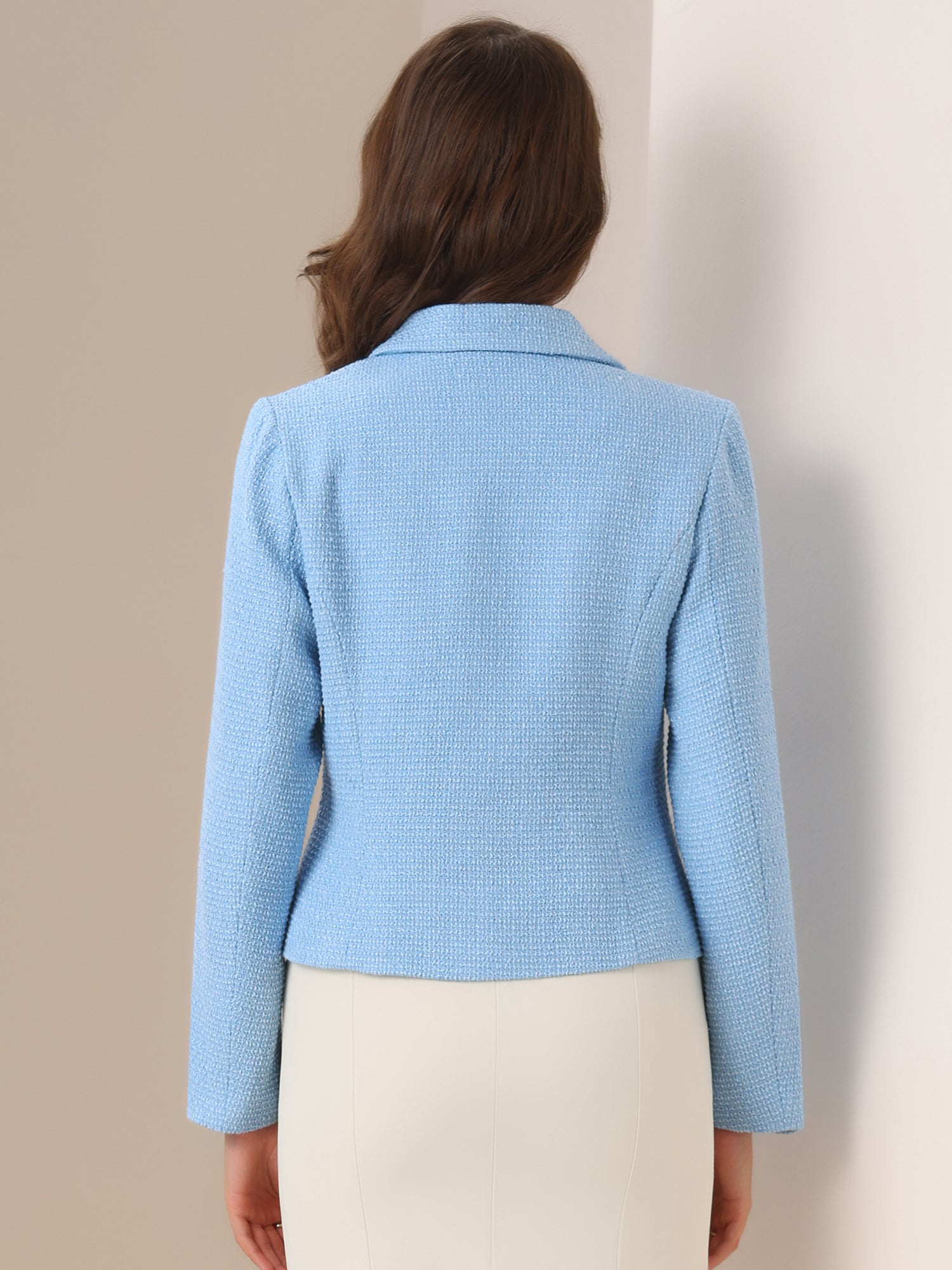 Tweed Shawl Collar Button Down Long Sleeves Textured Blazer