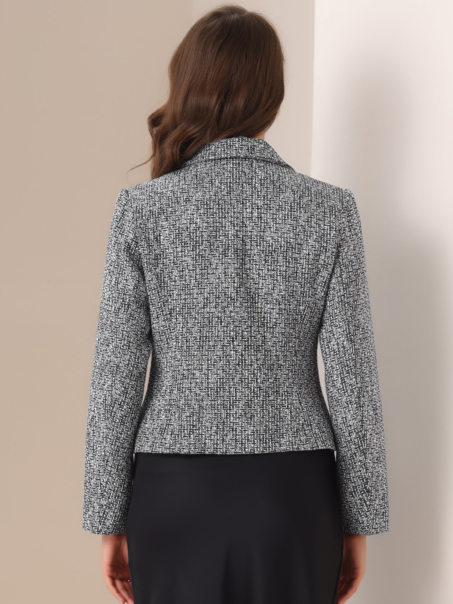 Tweed Shawl Collar Button Down Long Sleeves Textured Blazer