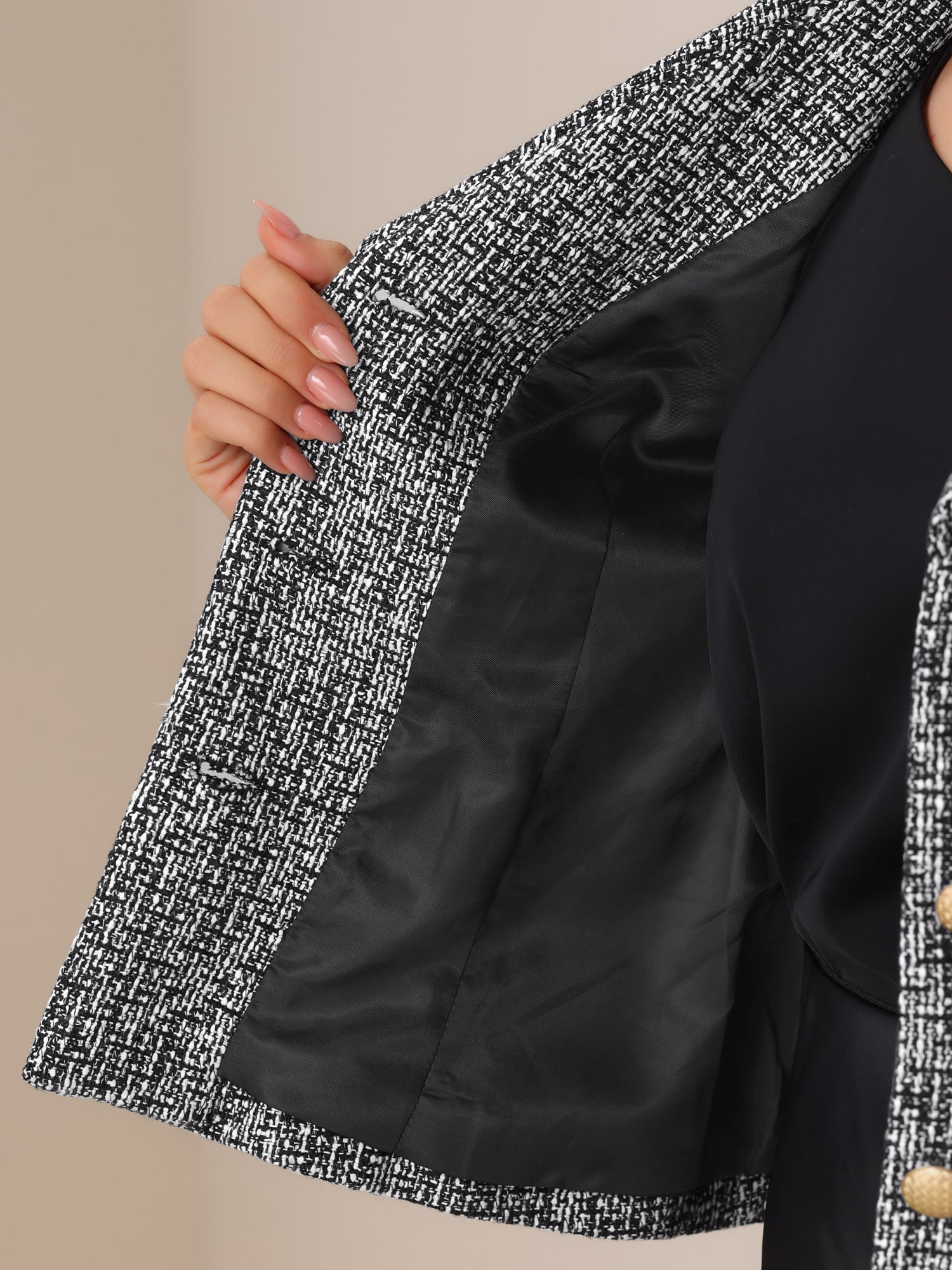 Tweed Shawl Collar Button Down Long Sleeves Textured Blazer
