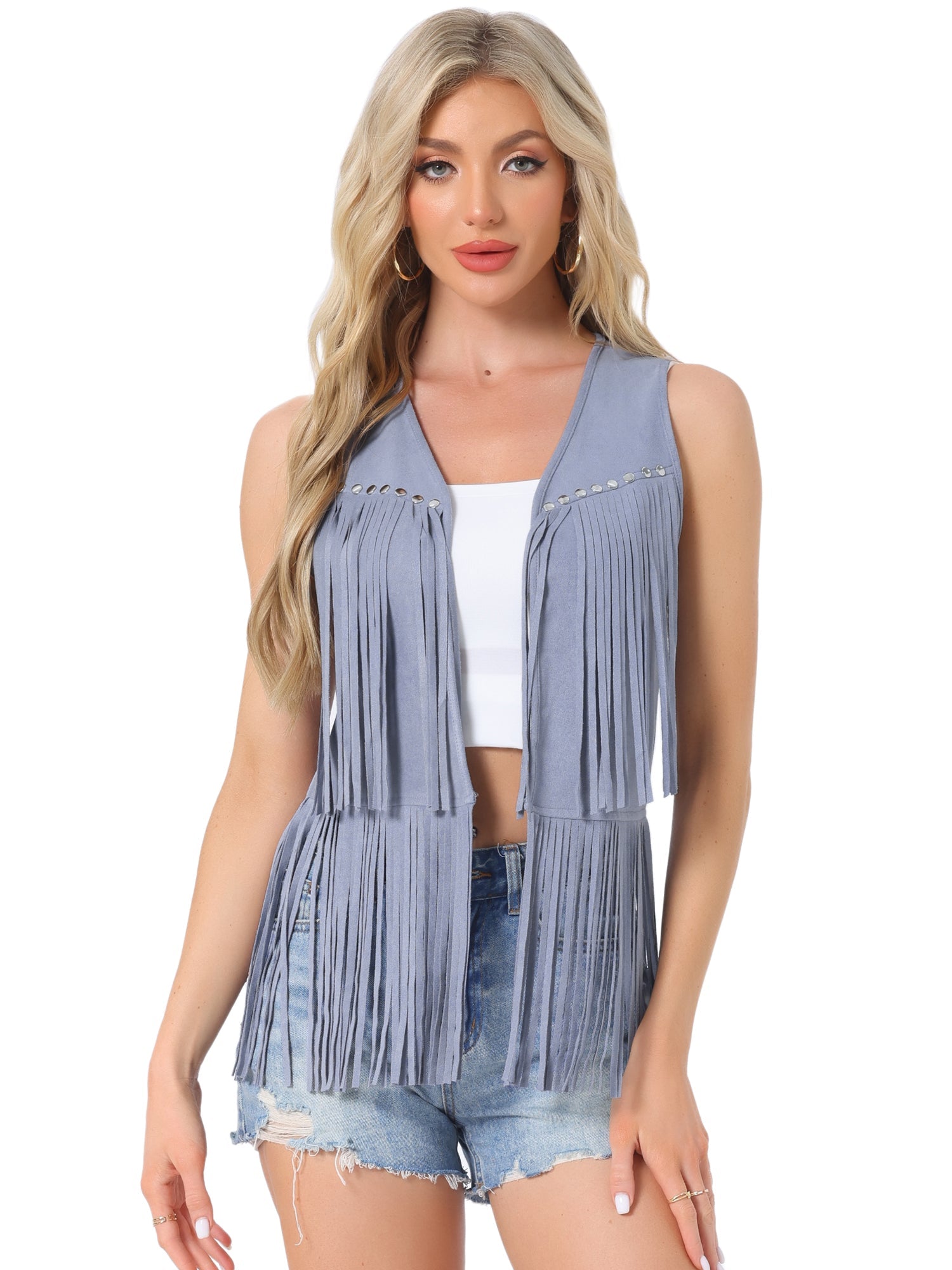 Fringe Open Front 70s Outfits Faux Suede Tassel Vest