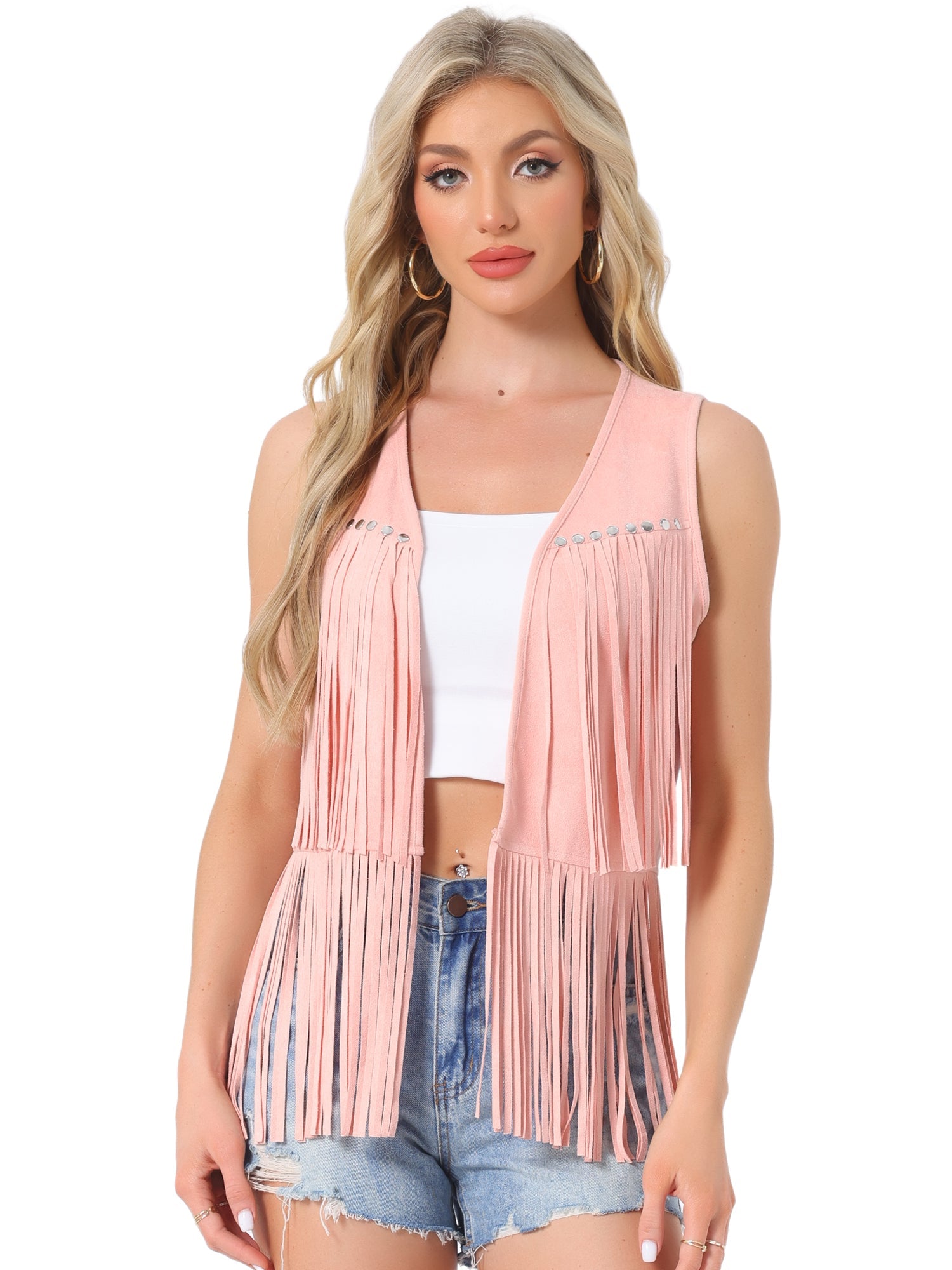 Fringe Open Front 70s Outfits Faux Suede Tassel Vest