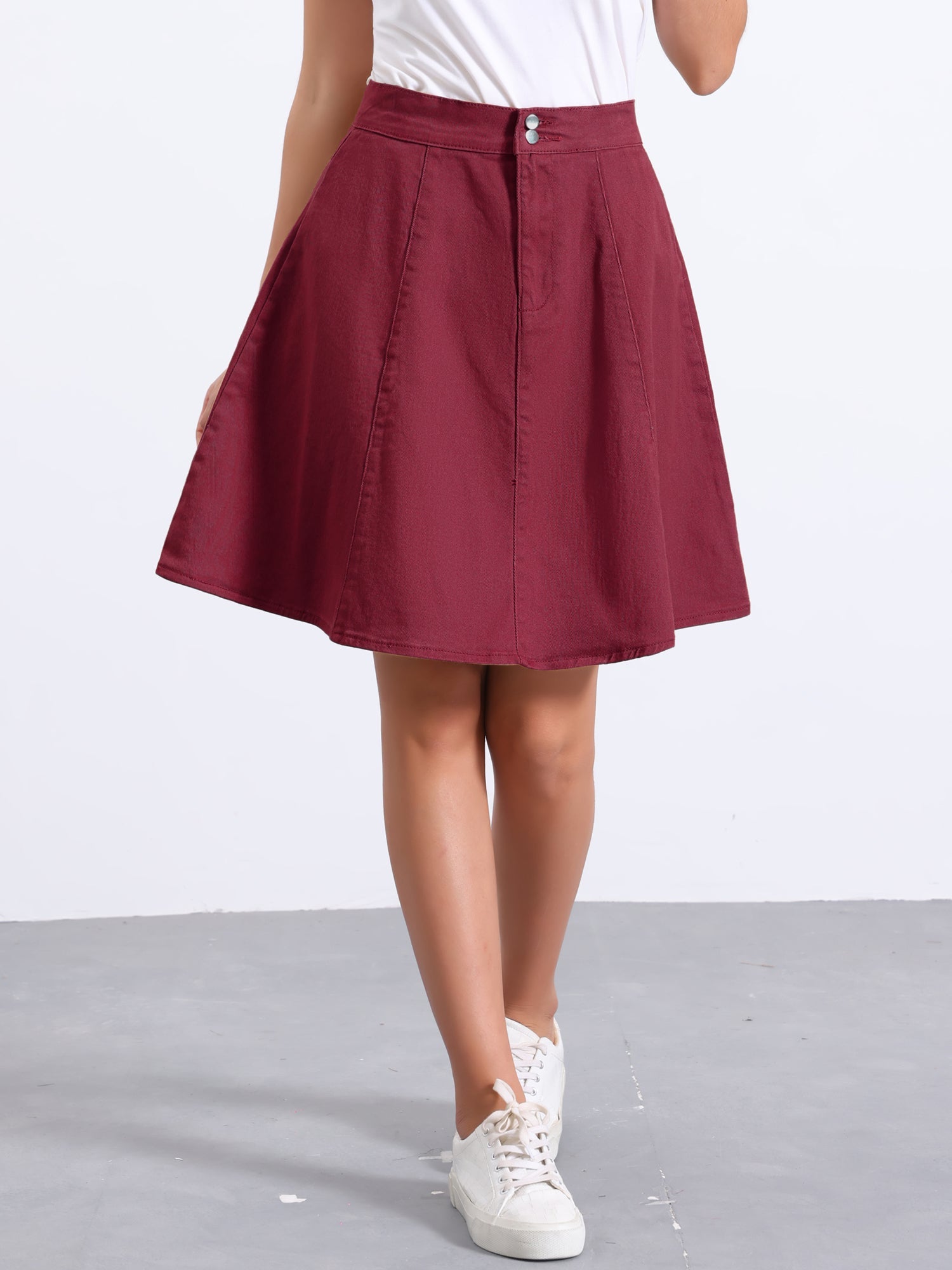 High Waisted A-Line Flared Casual Denim Midi Jean Skirt