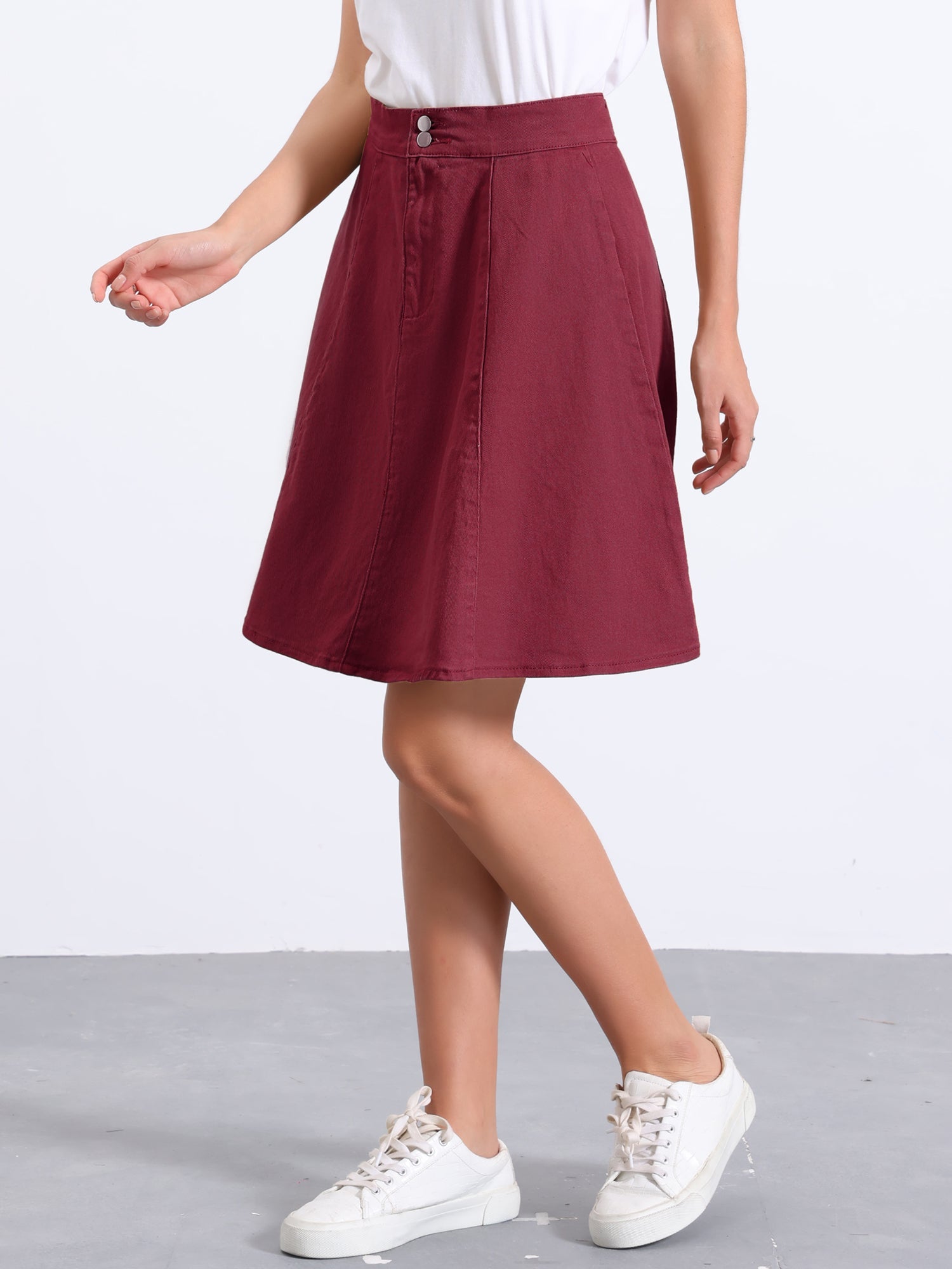 High Waisted A-Line Flared Casual Denim Midi Jean Skirt
