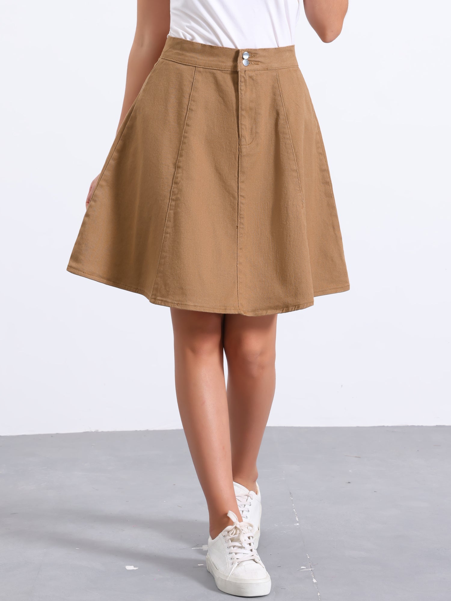 High Waisted A-Line Flared Casual Denim Midi Jean Skirt