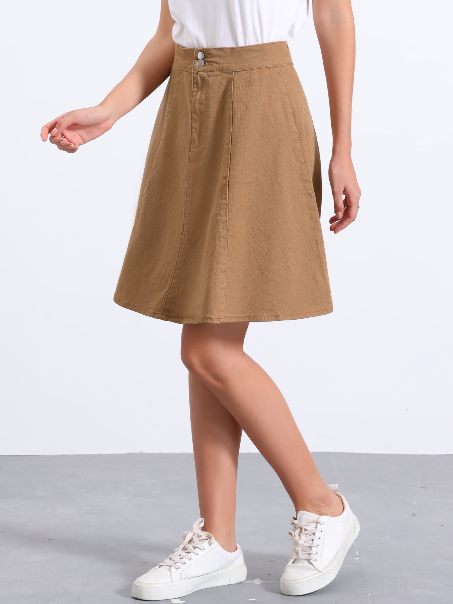 High Waisted A-Line Flared Casual Denim Midi Jean Skirt