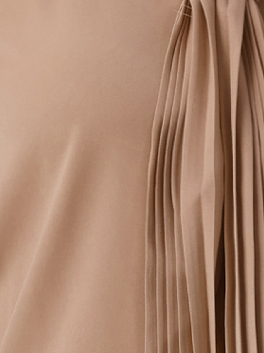 Long Sleeve Chiffon Pleated Tie Neck Office Blouse