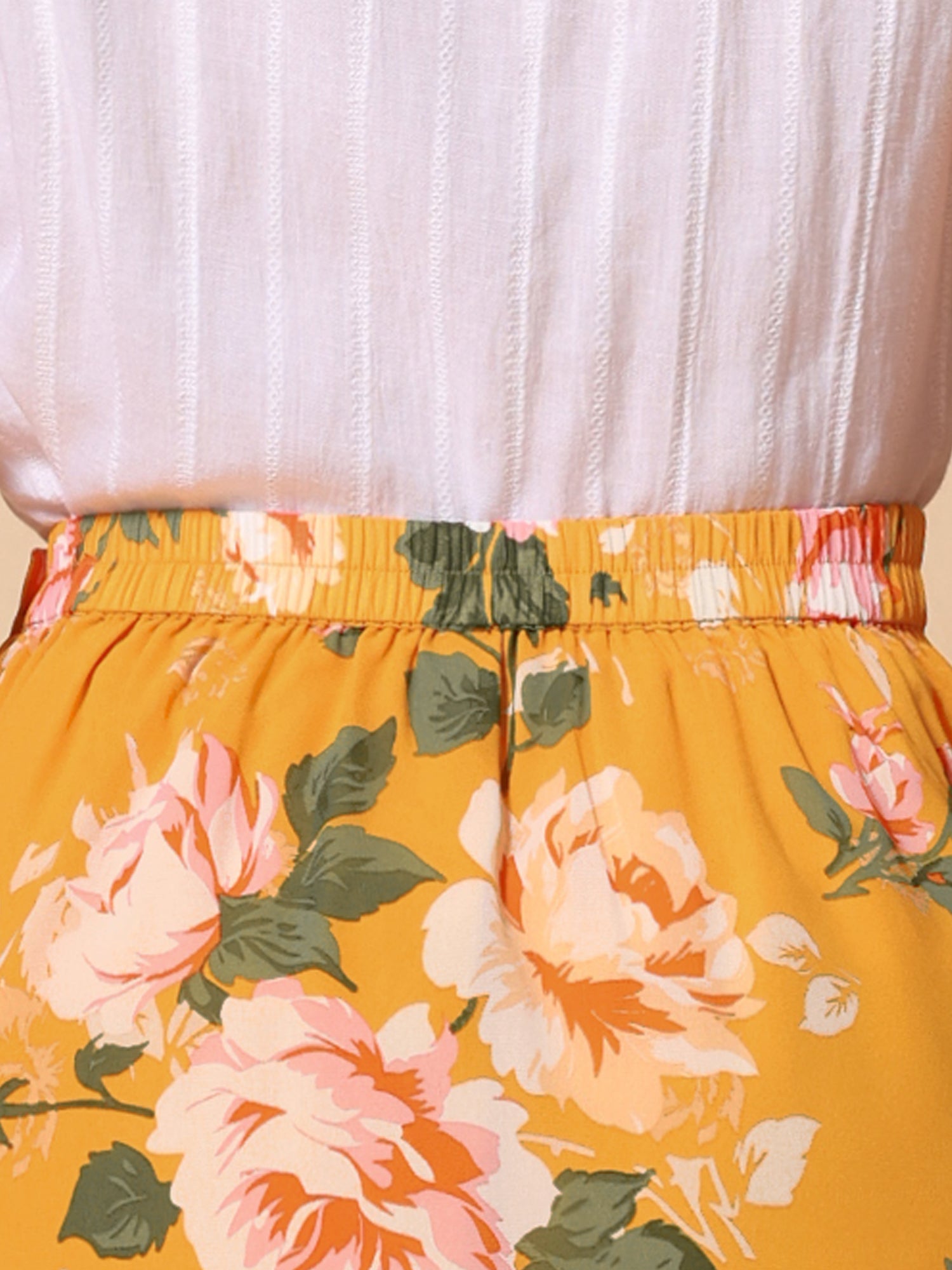 Floral Ruffle Elastic High Waist Button Flowy Split Midi Skirt