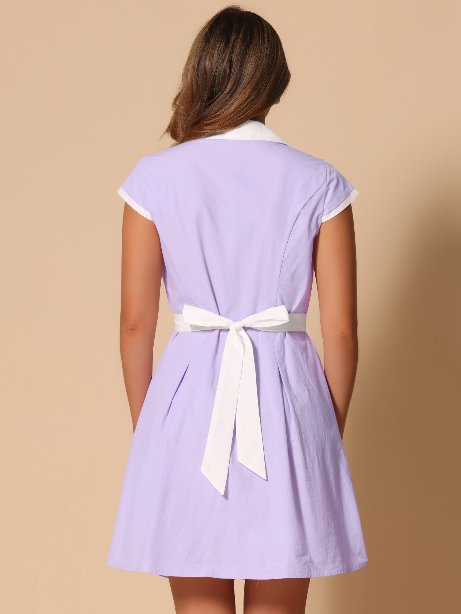 Retro Button Down Flat Collar Belted Office Mini Shirt Dress