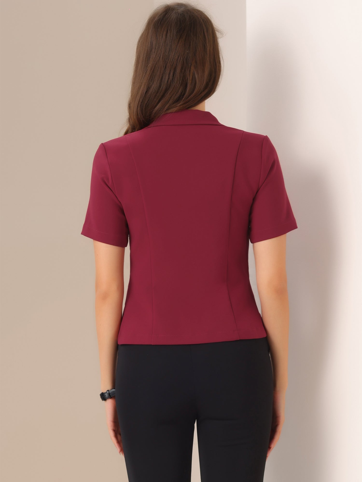 Business Casual Lapel Short Sleeve Open Front Cropped Blazer