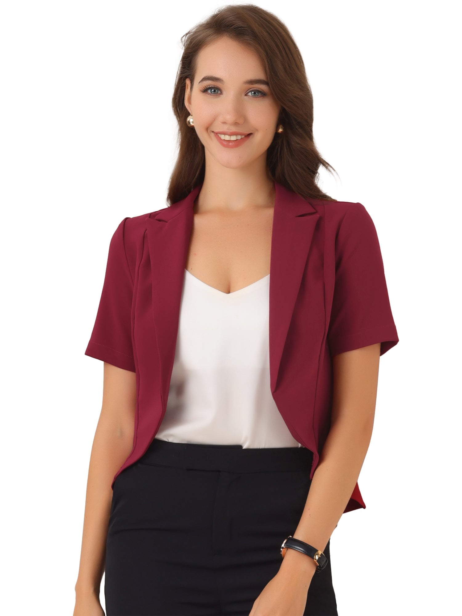 Business Casual Lapel Short Sleeve Open Front Cropped Blazer