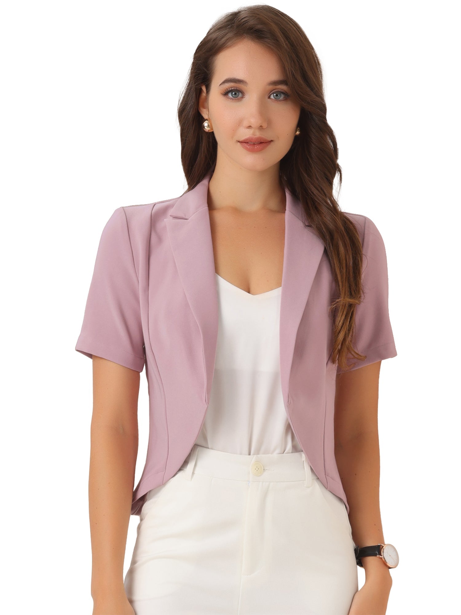 Business Casual Lapel Short Sleeve Open Front Cropped Blazer