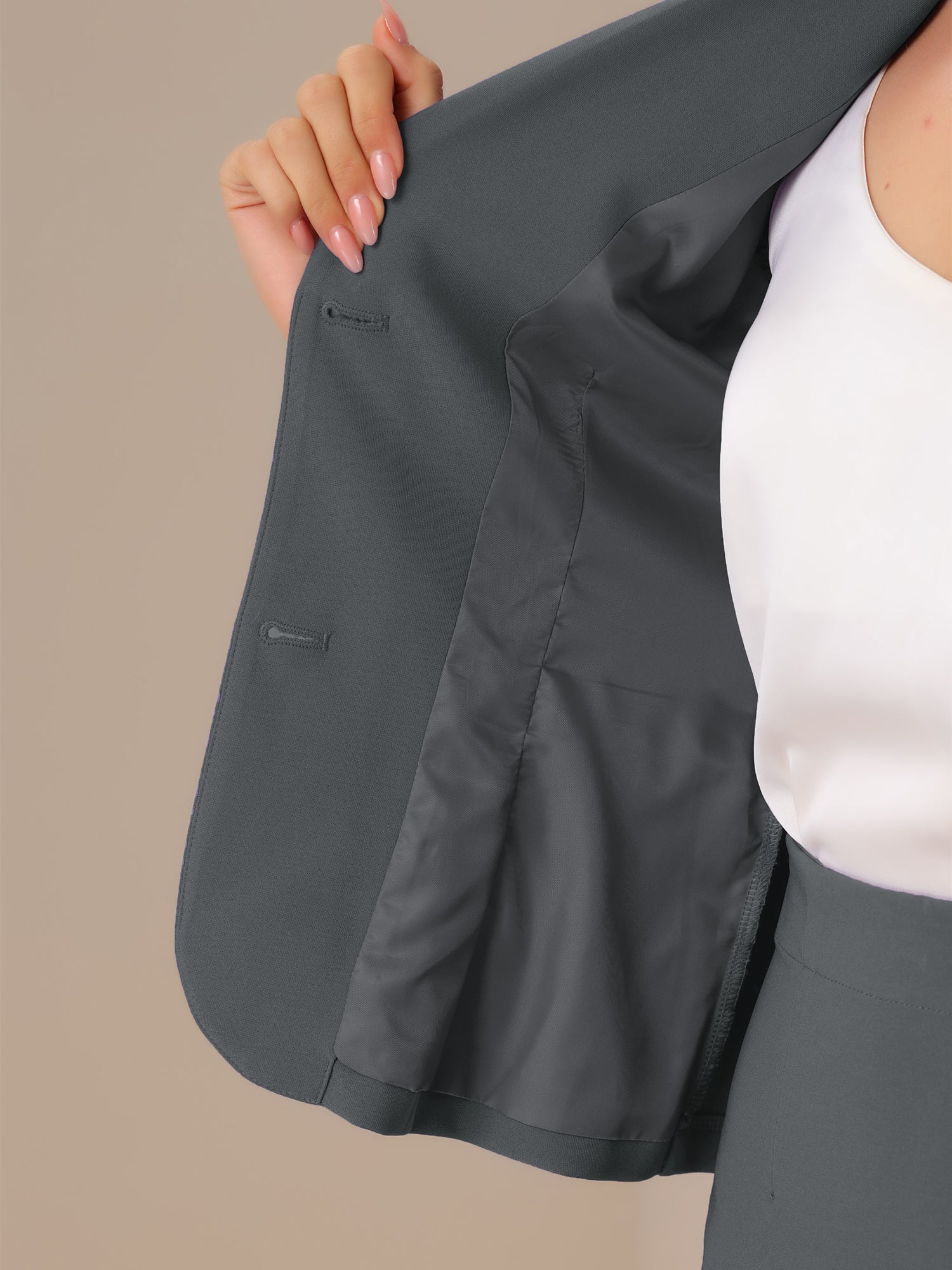 2 Piece Short Sleeve Notched Lapel Blazer Jacket & Pencil Midi Skirt Suit Set