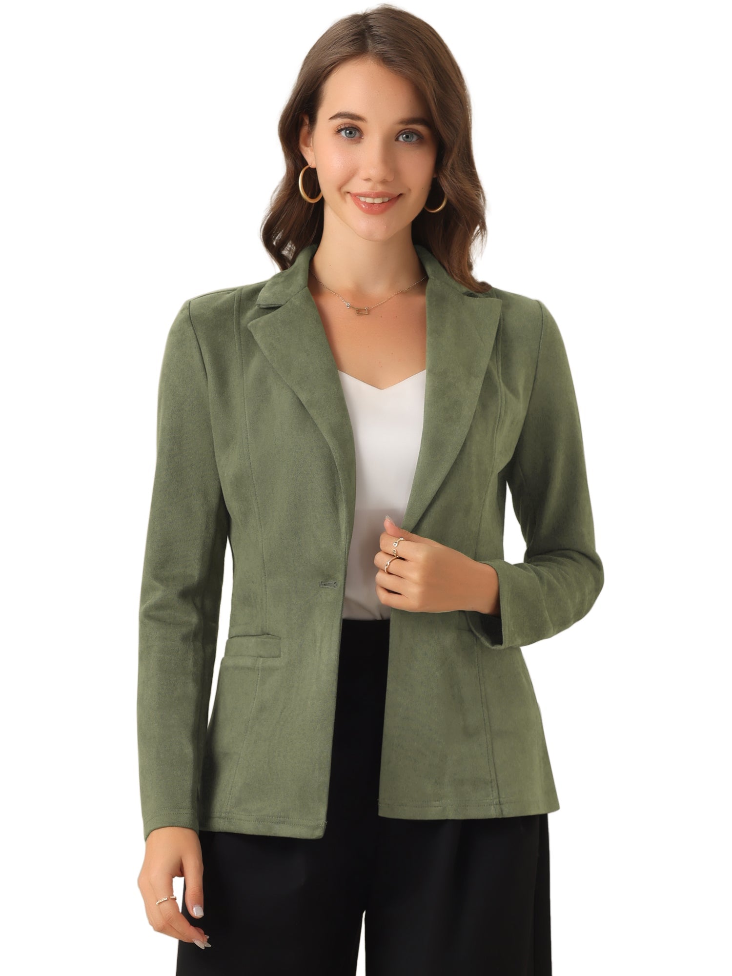 Faux Suede Lapel Collar Long Sleeve Casual Work Office Jacket