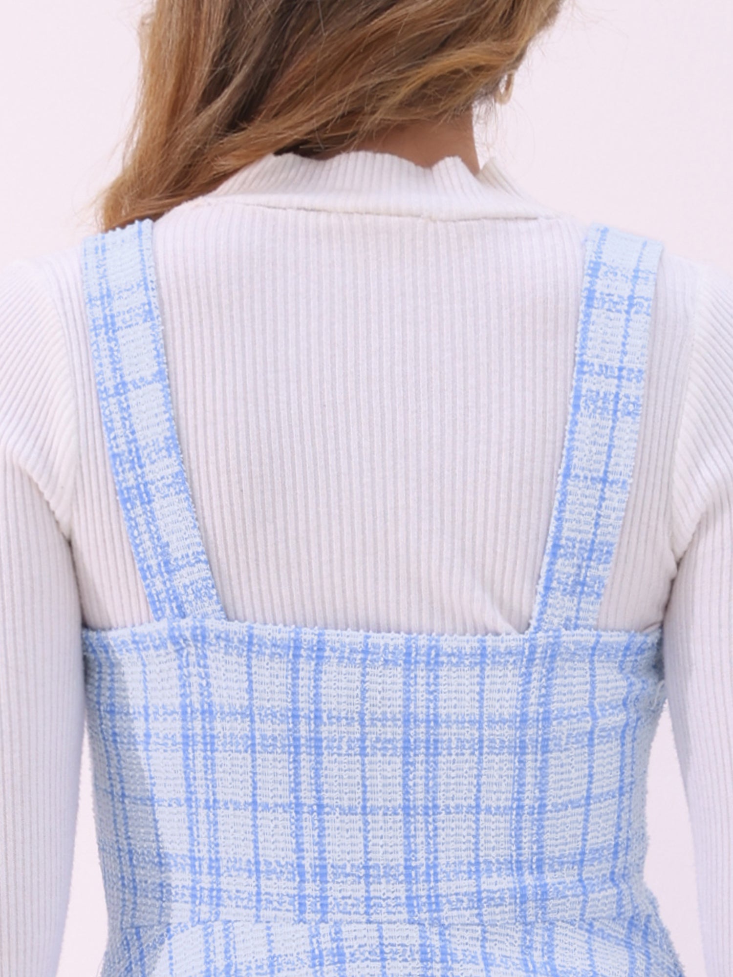 Tweed Plaid Sleeveless Pockets A-Line Pinafore Overall Dress