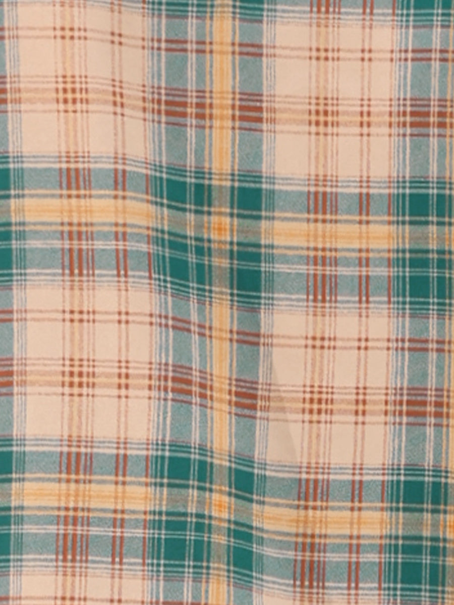 Bow Tie Neck Grid Checks Shirt Office Work Tops Blouse
