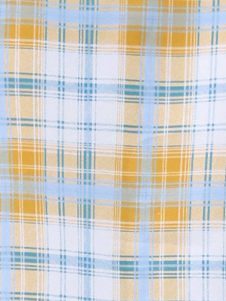 Bow Tie Neck Grid Checks Shirt Office Work Tops Blouse