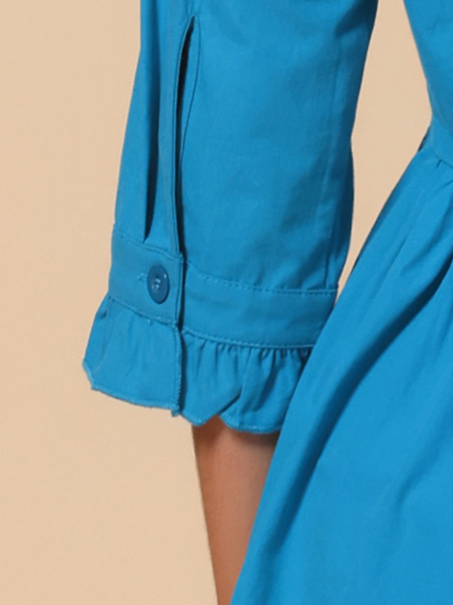 Ruched 3/4 Sleeve Button Up Casual Mini Shirt Dress