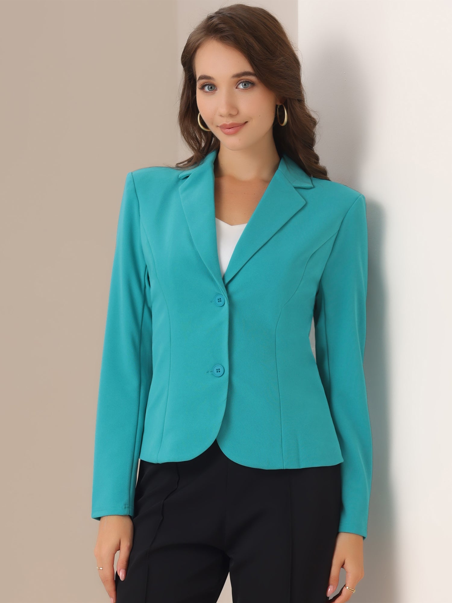 Solid Work Office Lapel Collar Stretch Jacket Suit Blazer