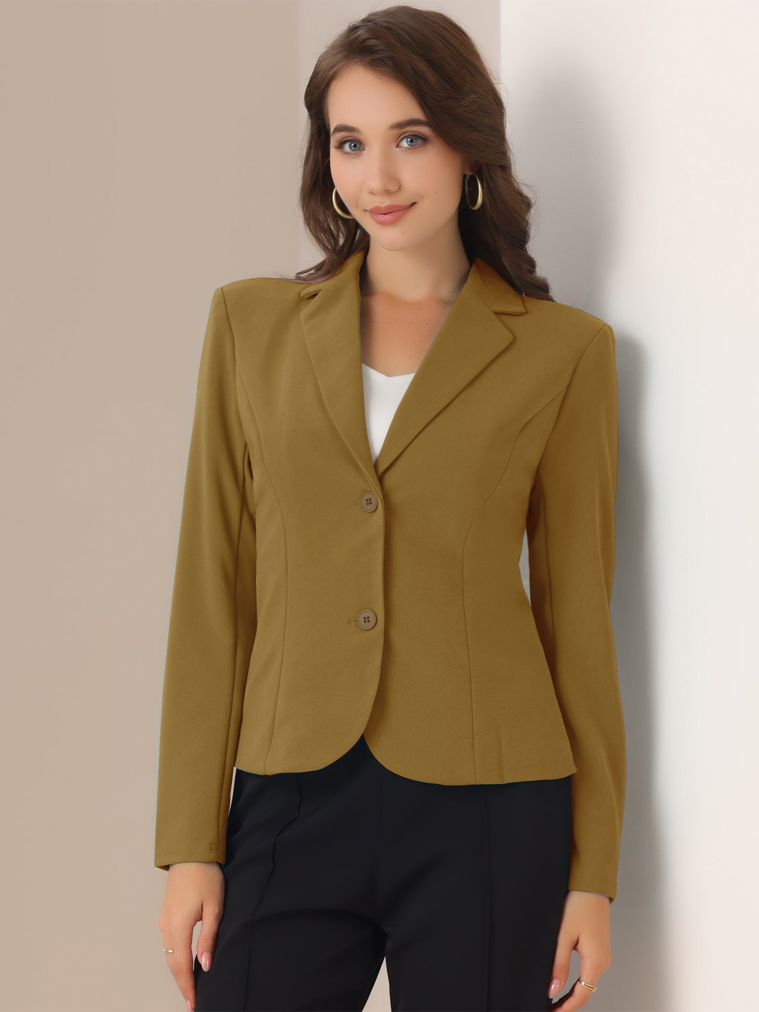 Solid Work Office Lapel Collar Stretch Jacket Suit Blazer