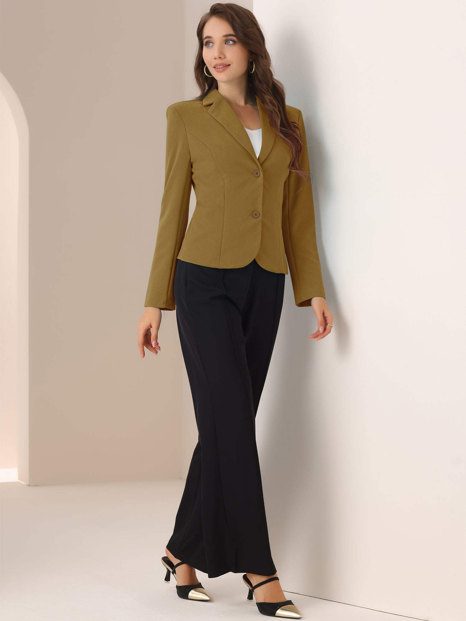 Solid Work Office Lapel Collar Stretch Jacket Suit Blazer